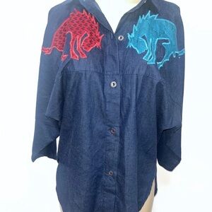 Alfredo’s Wife Denim Buttons Horse Cowboy Embroidered Patches Western Size XS sh